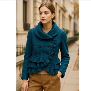Elevenses Anthropologie Teal Double-Breasted Women's Jacket L_8